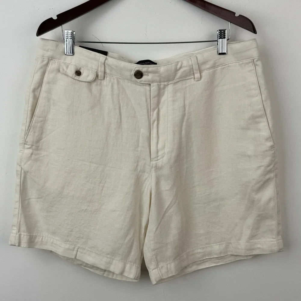 Banana Republic Shorts Mens 36 White Linen Blend Camp Resort Travel Vacation NEW